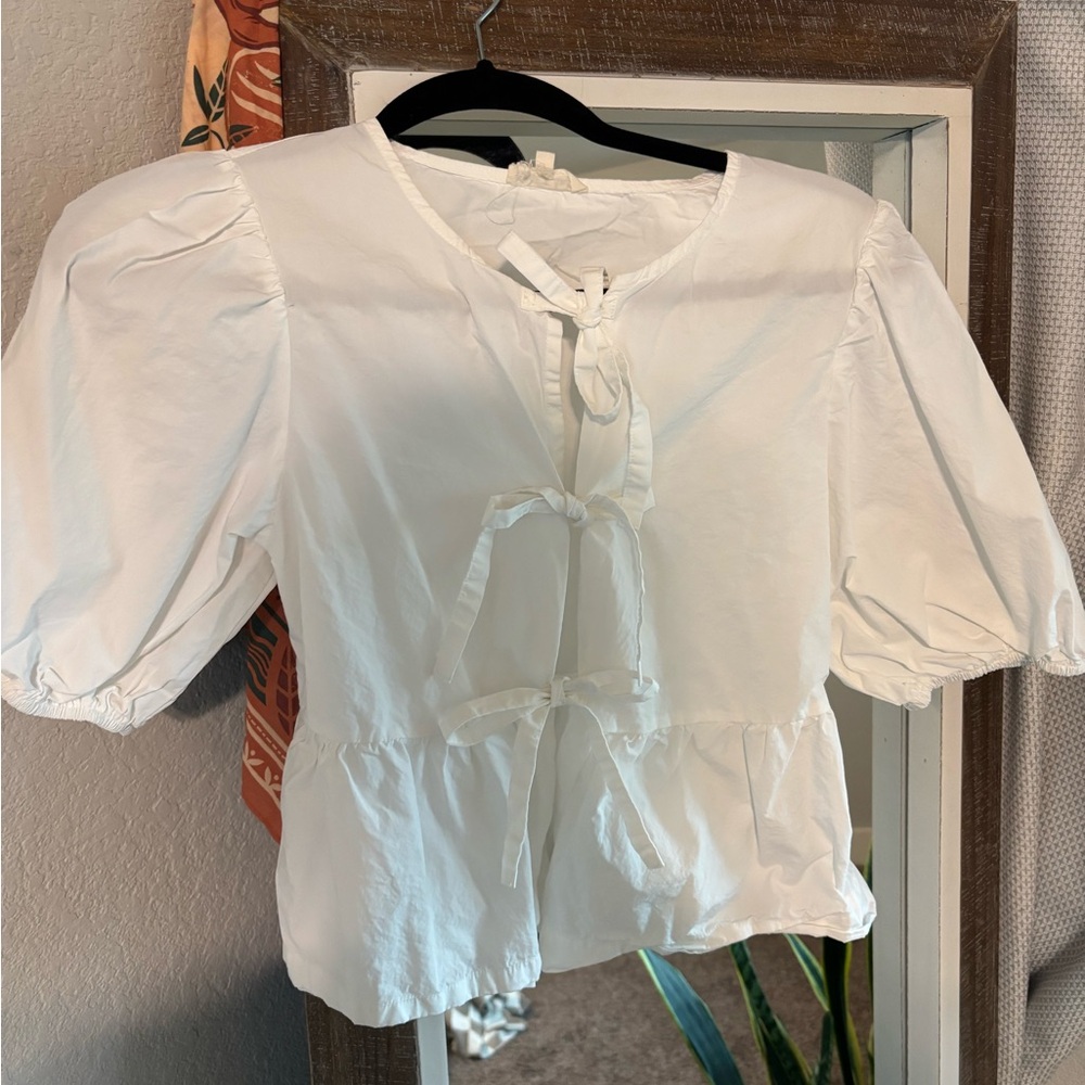 White front tie Women's blouse